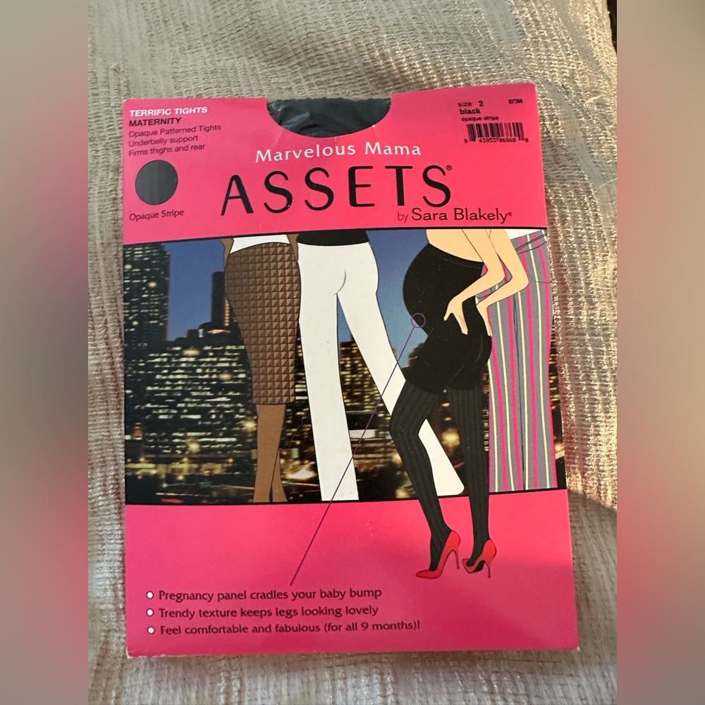 Marvelous Mama Assets by Blakely BLACK Maternity Opaque Stripe Tights Sz 2 NWT